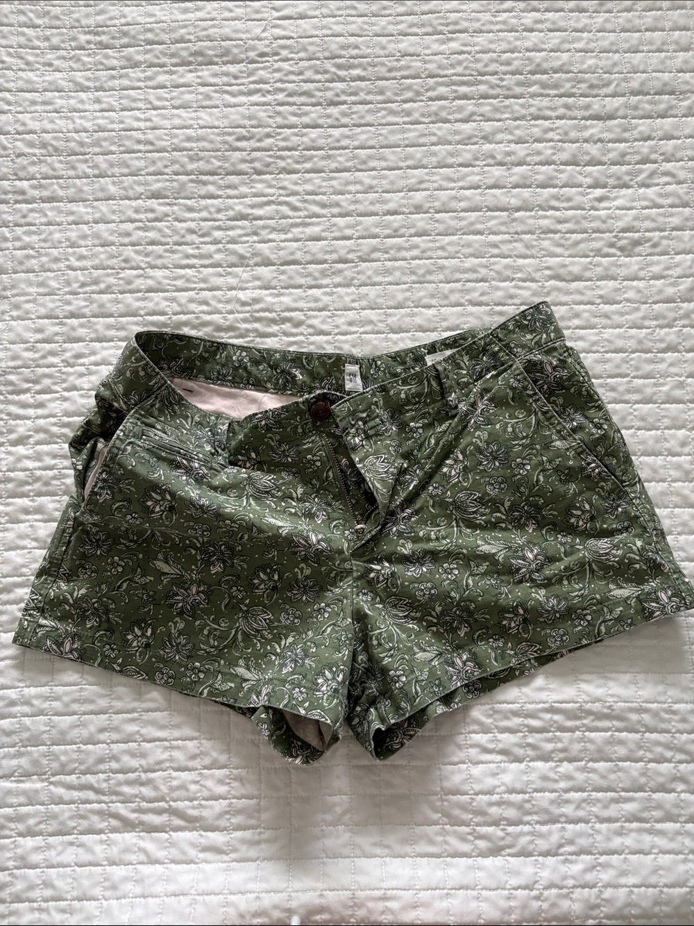 GAP Olive Green Floral Print Bermuda Shorts